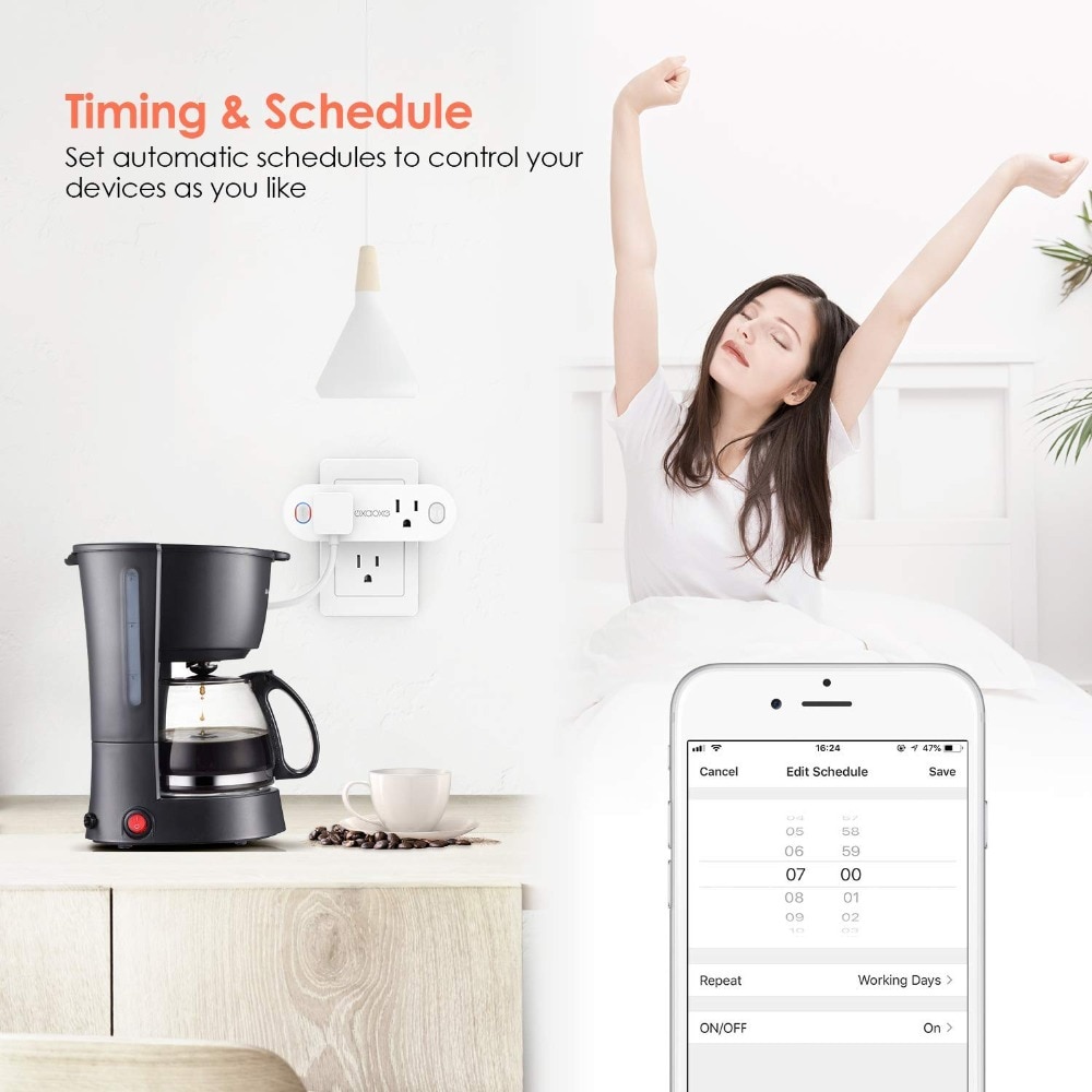 Lonsonho tuya smartplugg wifi-kontakt type b oss støpsel 16a strømmonitor fungerer med alexa google hjem mini