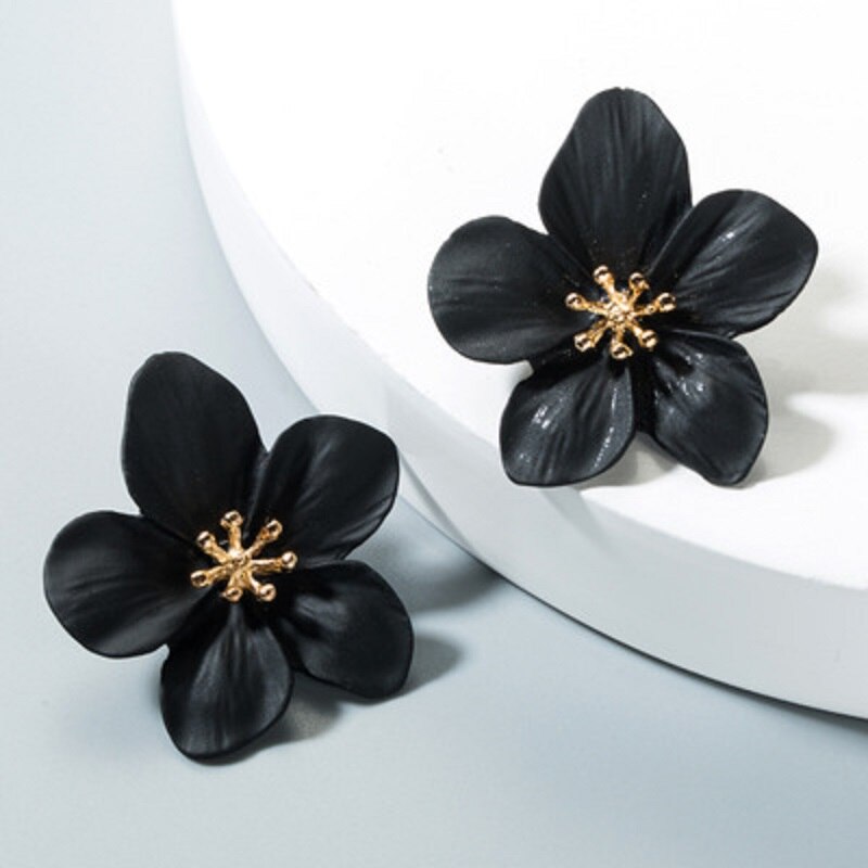 niedlich Schmuck Große Doppel Blume stud Ohrringe Für Frauen Sommer Stil Party Hochzeit Übertrieben schwarz Ohrringe: flower black