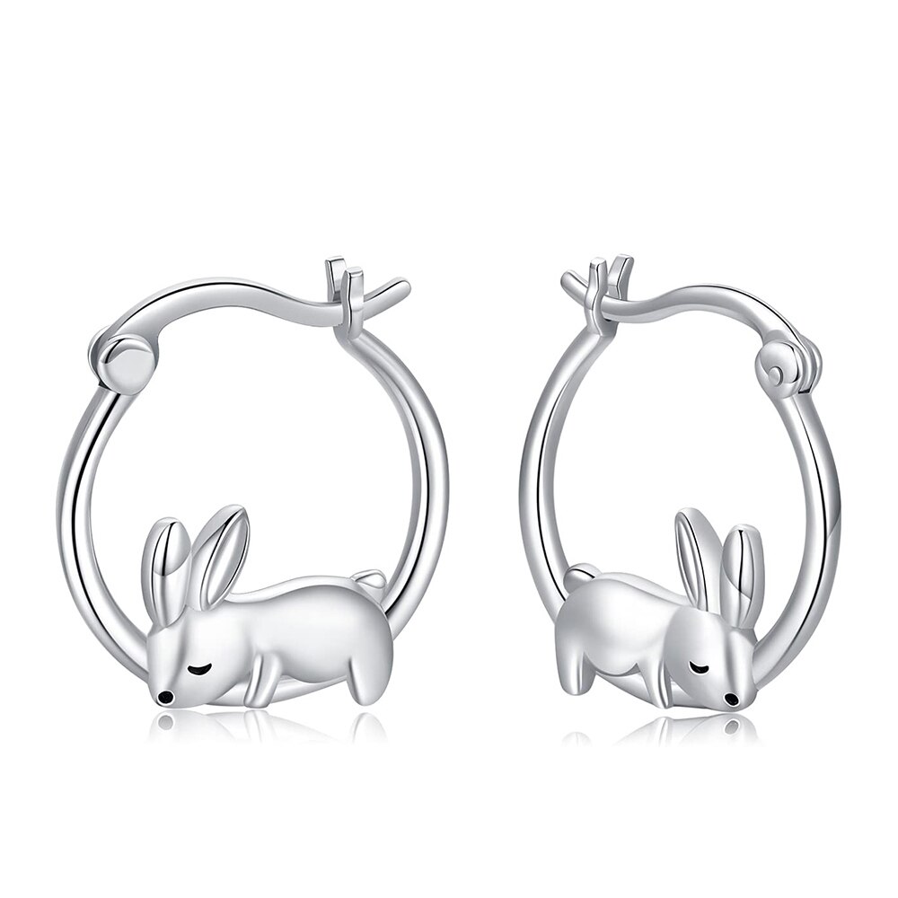 Harong prata chapeado coelho bonito animal hoop brinco feminino presente de metal cobre bela menina brinco festa jóias acessórios