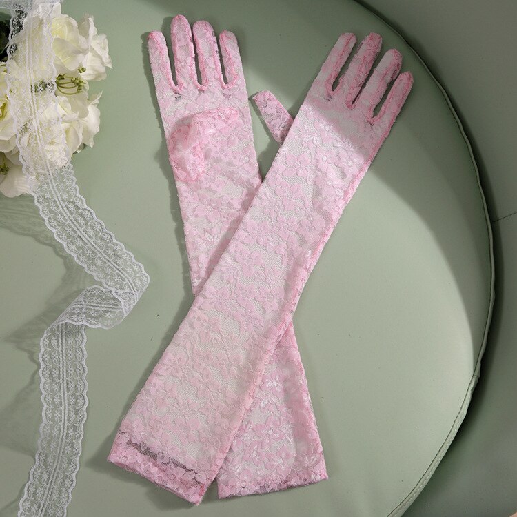 JaneVini-Guantes Blancos elegantes para mujer, manoplas de encaje para boda, longitud del codo, guantes de mano nupciales de dedo completo, accesorios de boda largos,