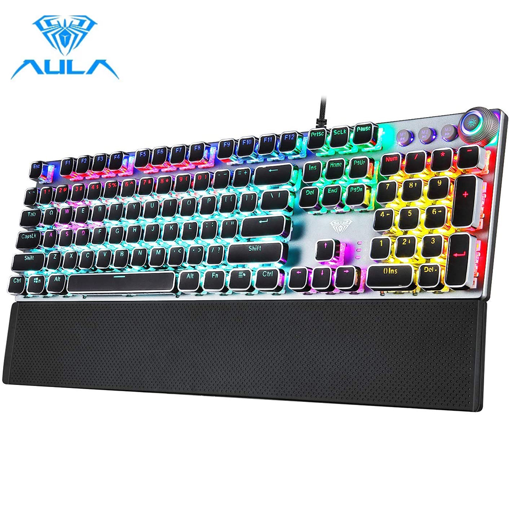 AULA Mechanical Keyboard Blue/ Black/Red/Brown Switch Gaming Keyboards for Tablet Desktop ADD Russian Spanish Korean Hebrew