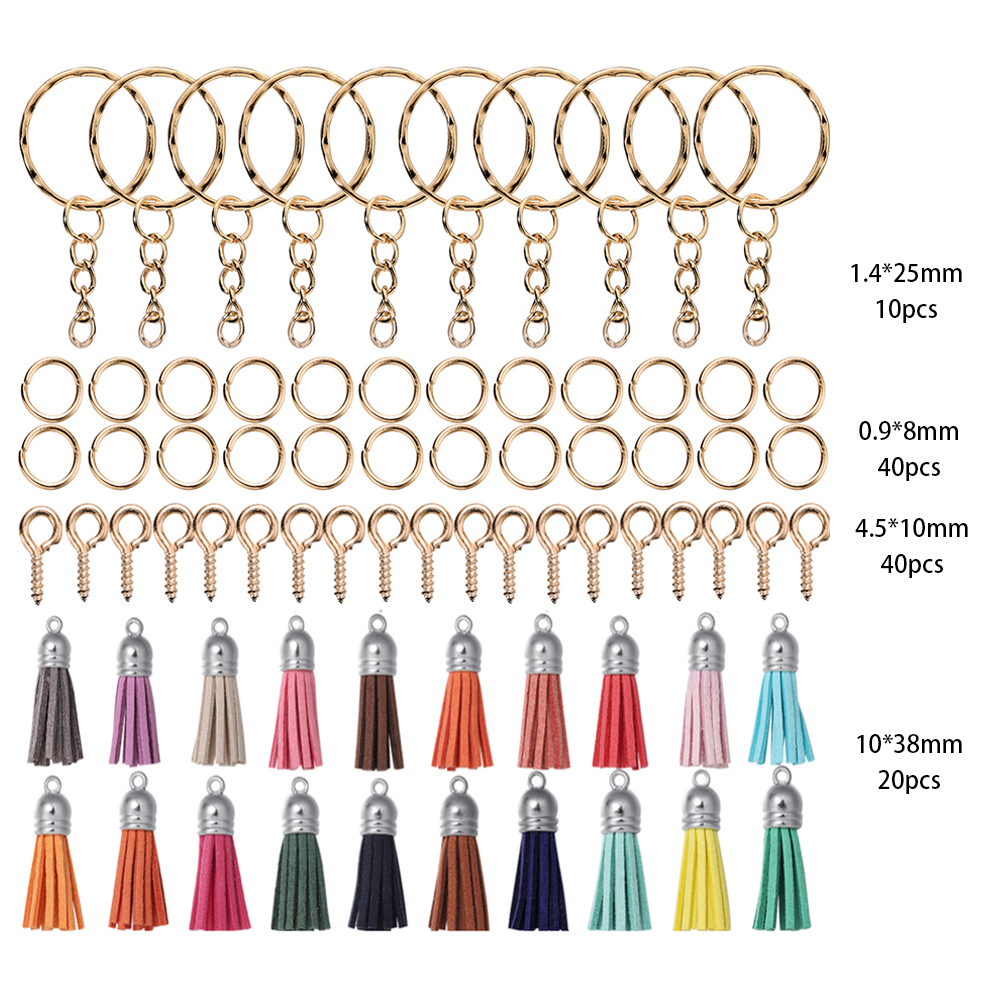Kits de fabricación de joyas, llavero con borlas coloridas, anillo de salto abierto, juego de alfileres para manualidades, llaveros colgantes de resina, suministros de joyería, 110 Uds.: Marfíl