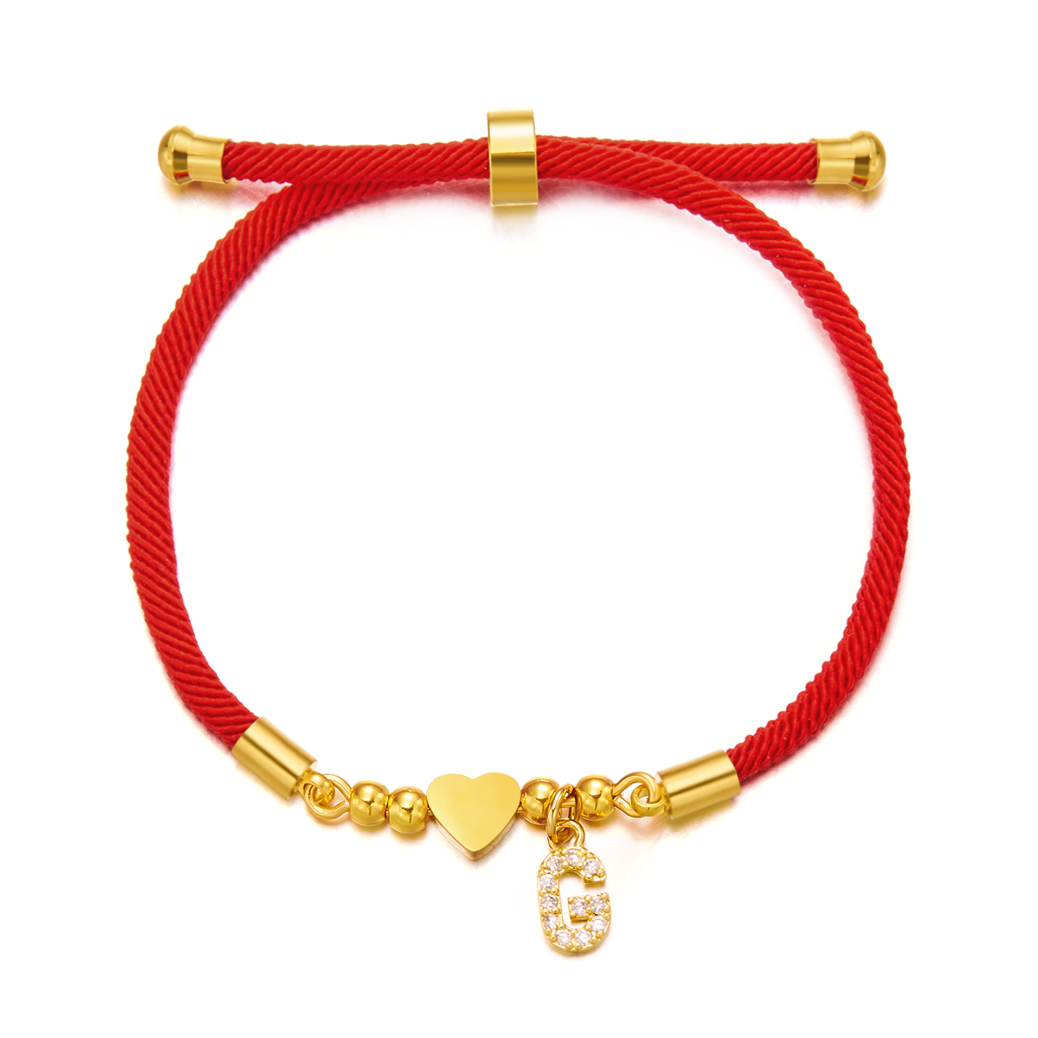acier inoxydable couleur or coeur A-Z lettre initiale Bracelet hommes chance corde rouge Bracelet à breloques pour femmes hommes bijoux