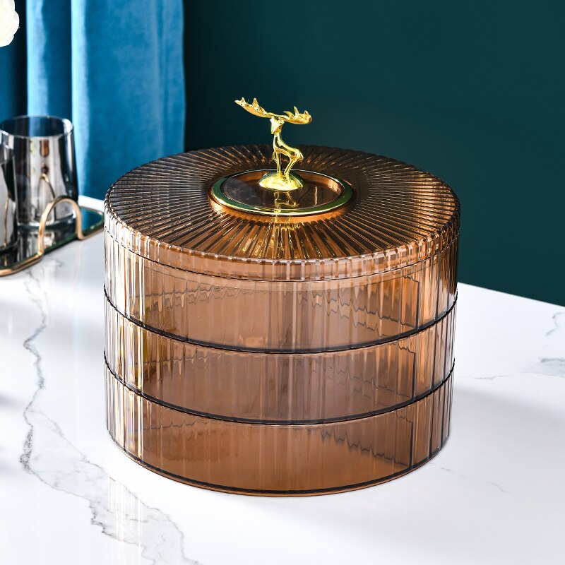 Transparent Candy and Nut Storage Container Luxury Snack Serving Tray with Lid Plastic Dry Fruit Dishes Parties Appetizer Dishes: 3 Tiers Brown
