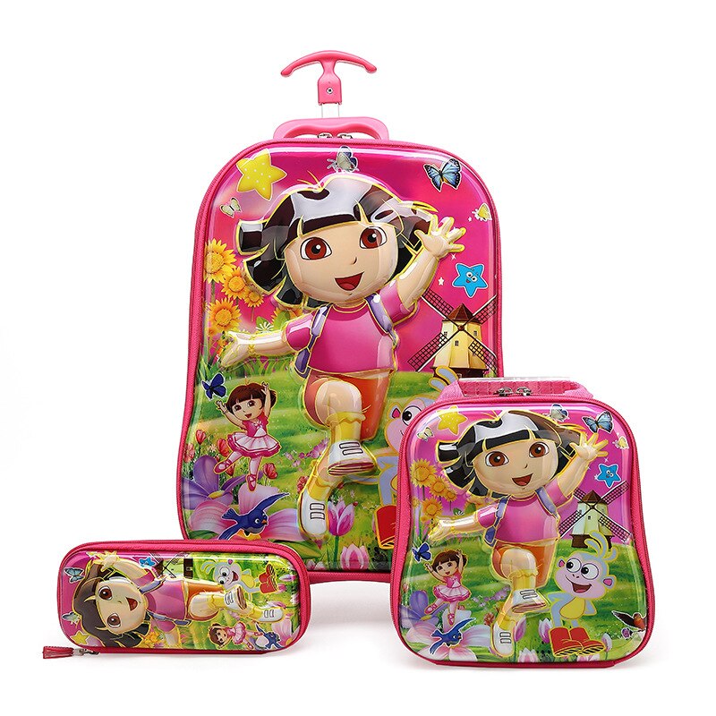 Neue Kinder Gepäck Rad Trolley Gepäck Jungen Mädchen Kinder Rucksack Schule Rucksack kinder Tasche Roll Beutel 3D Koffer: 05