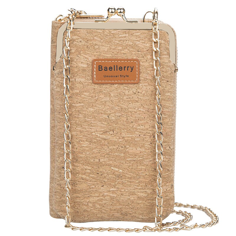 Ladies Wallet Mobile Phone Bag Mini Cork Zipper Handbag Wrist Bag Clutch Bag Summer Shoulder Strap Bag