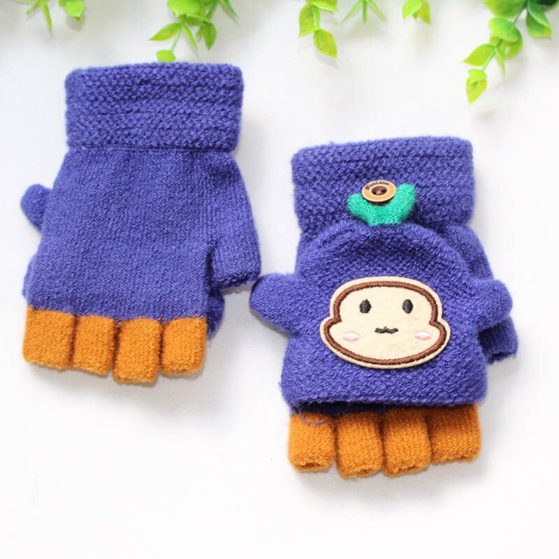 Wecute-gants chauds pour enfants | Gants d'hiver chauds, haricots mignons singe, demi-doigt, gants de dessin animé pour garçons et filles