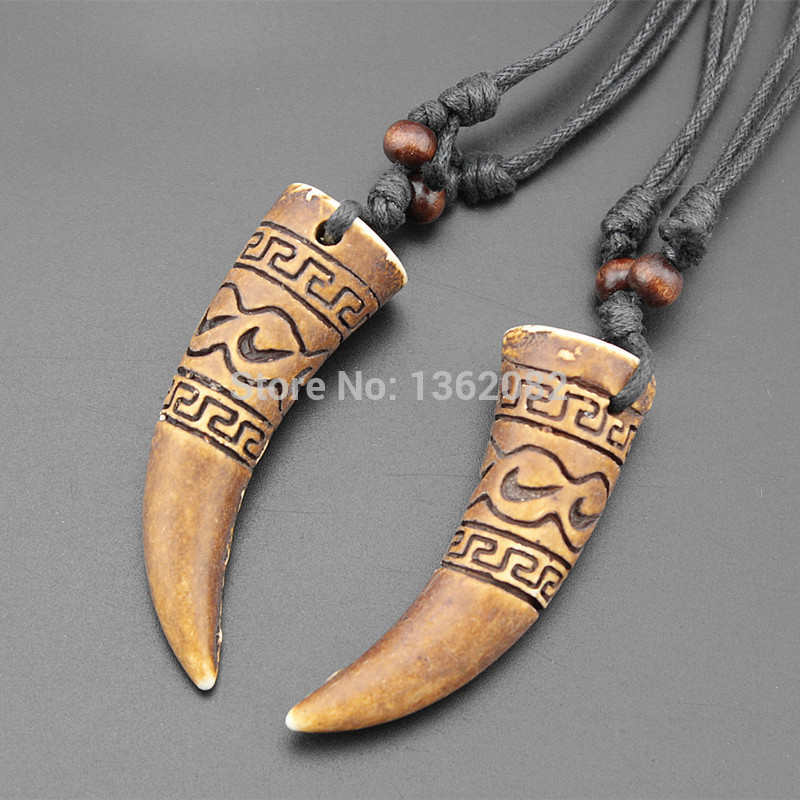 Lot 12pcs Cool boy men's Imitation Bone Carving totem Wolf Tooth Charms Pendants Amulet Necklace MN334