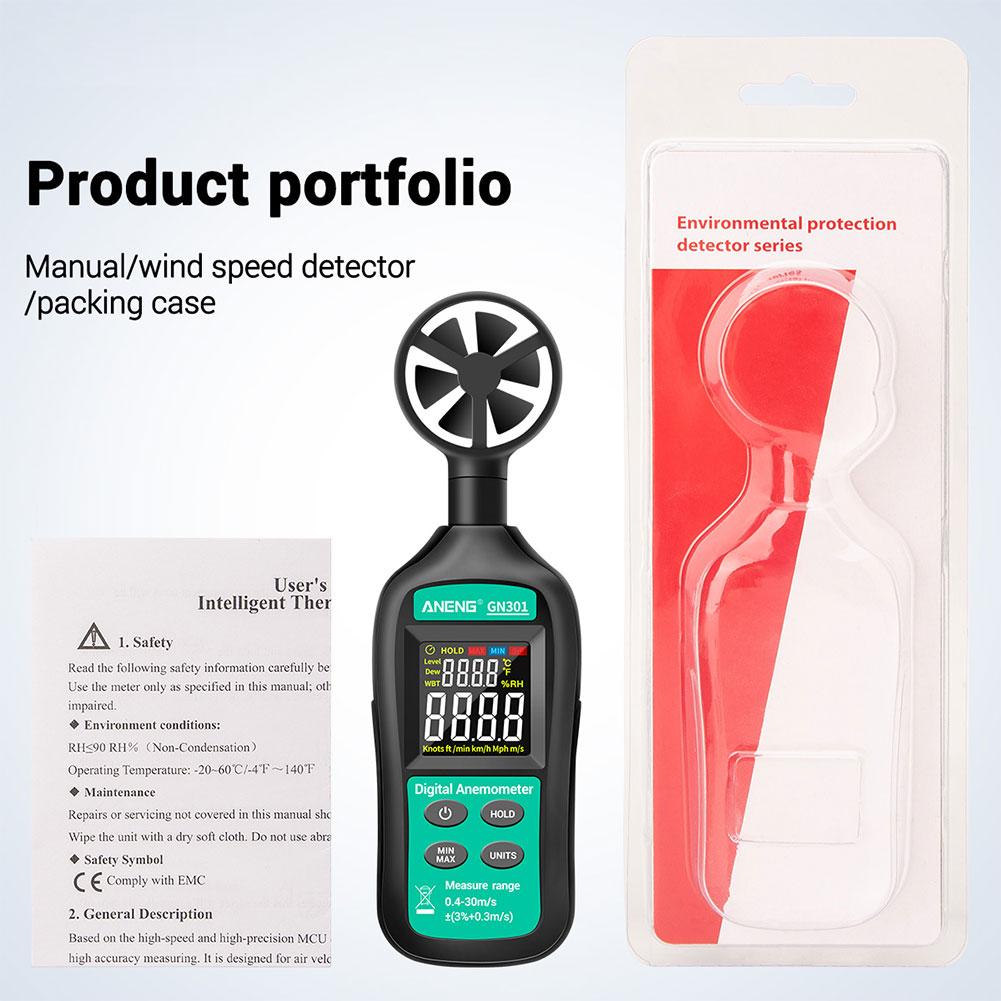 Digital Anemometer 0.3-30m/s Wind Speed Meter Temperature Tester Anemometer LCD Backlight Air Velocity Measure Tools