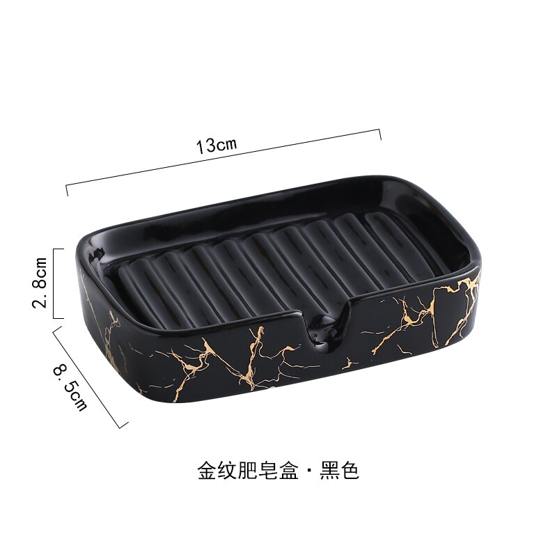 Jabonera de cerámica marmoleada de estilo europeo, jabonera de baño doméstica, jabonera escurrible de alta gama para inodoro, accesorios de baño: black