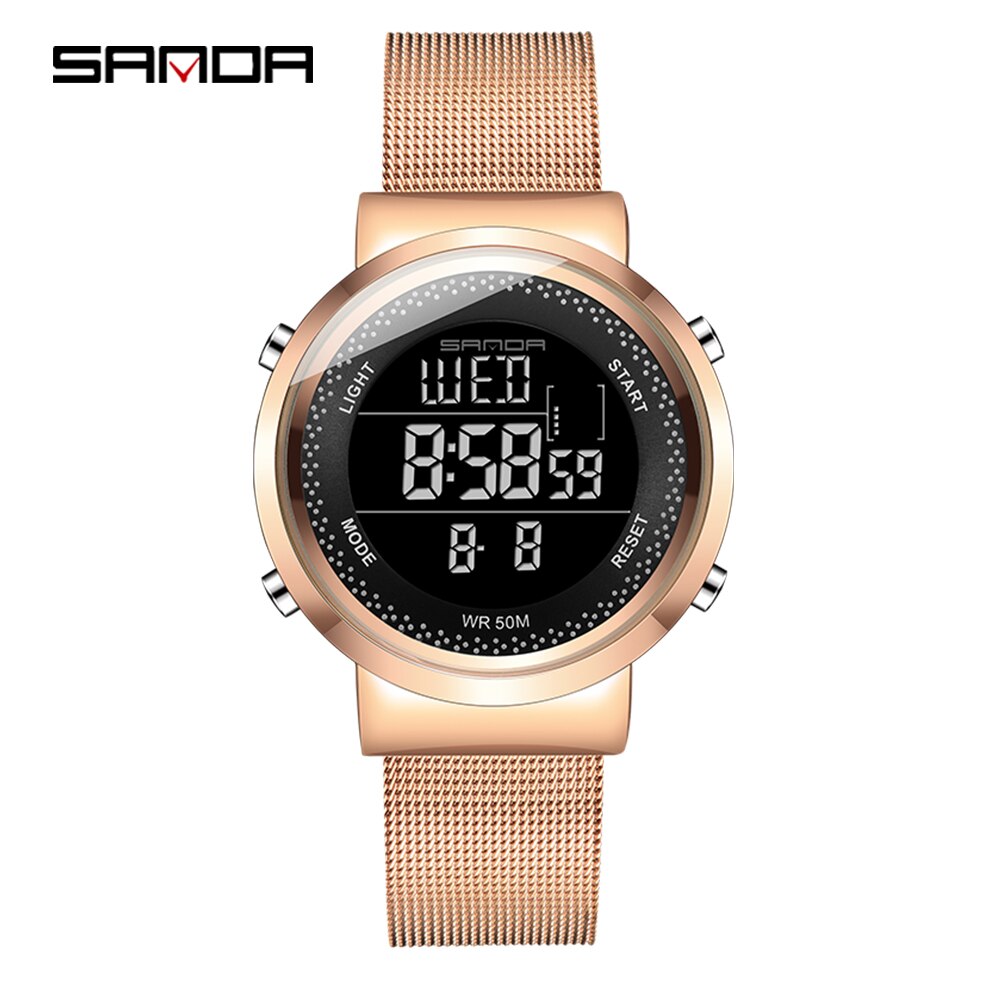 Sanda koppelhorloge led digitaal dames herenhorloge roestvrij staal mesh riem waterdichte liefhebbers horloges relogio masculino: Ms roségoud