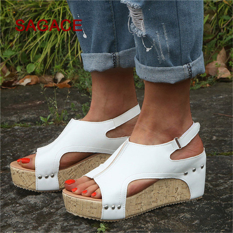 SAGACE sandalias de cuña de Mujer Sandalias transpirables para playa de Punta abierta zapatos de cuña casuales de Color sólido de Roma zapatos femeninos