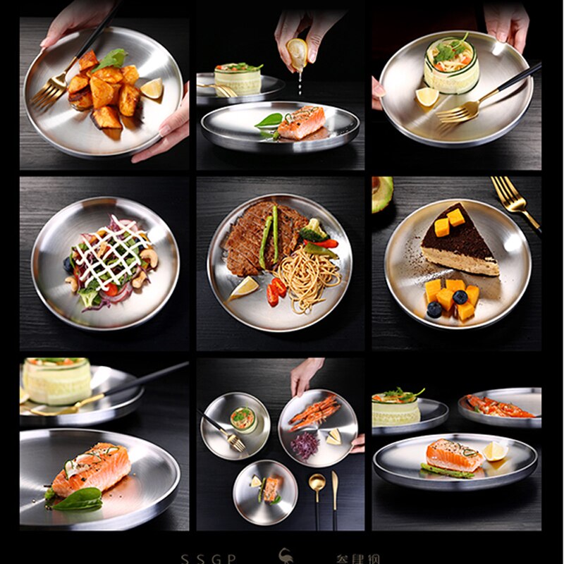 304 Stainless Steel Round Plates Dish Set for Food Plate for Kids,Camping, Lunch and Dinner