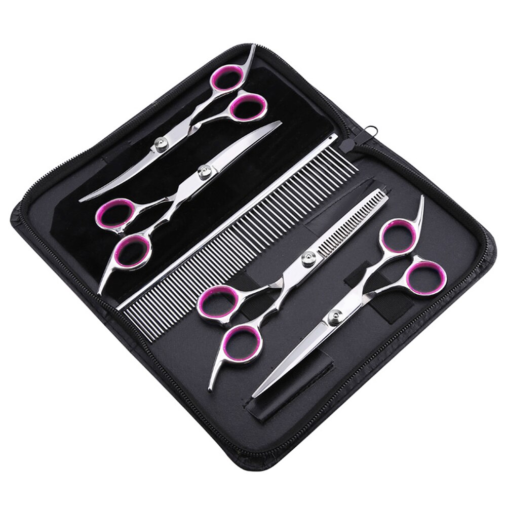 Pet Dog Grooming Scissors Kit Pet Trimmer Straight Curved Shears Comb Leather Bag Scissors Kit Sharp Security Easy To Carry