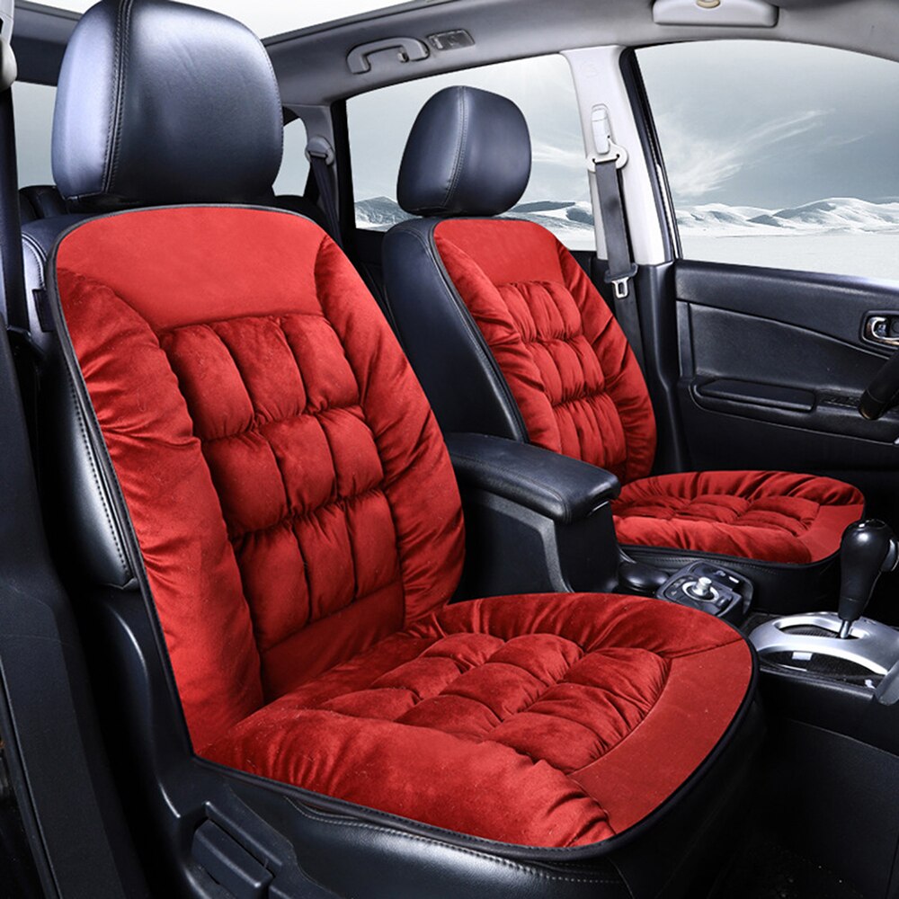 Universal Plush Car Seat Cover Warm Lattice Style Auto Front Back Backrest Seat Cushion Pad Car Winter Interior 4 Seasons 2pcs: Red-2pcs