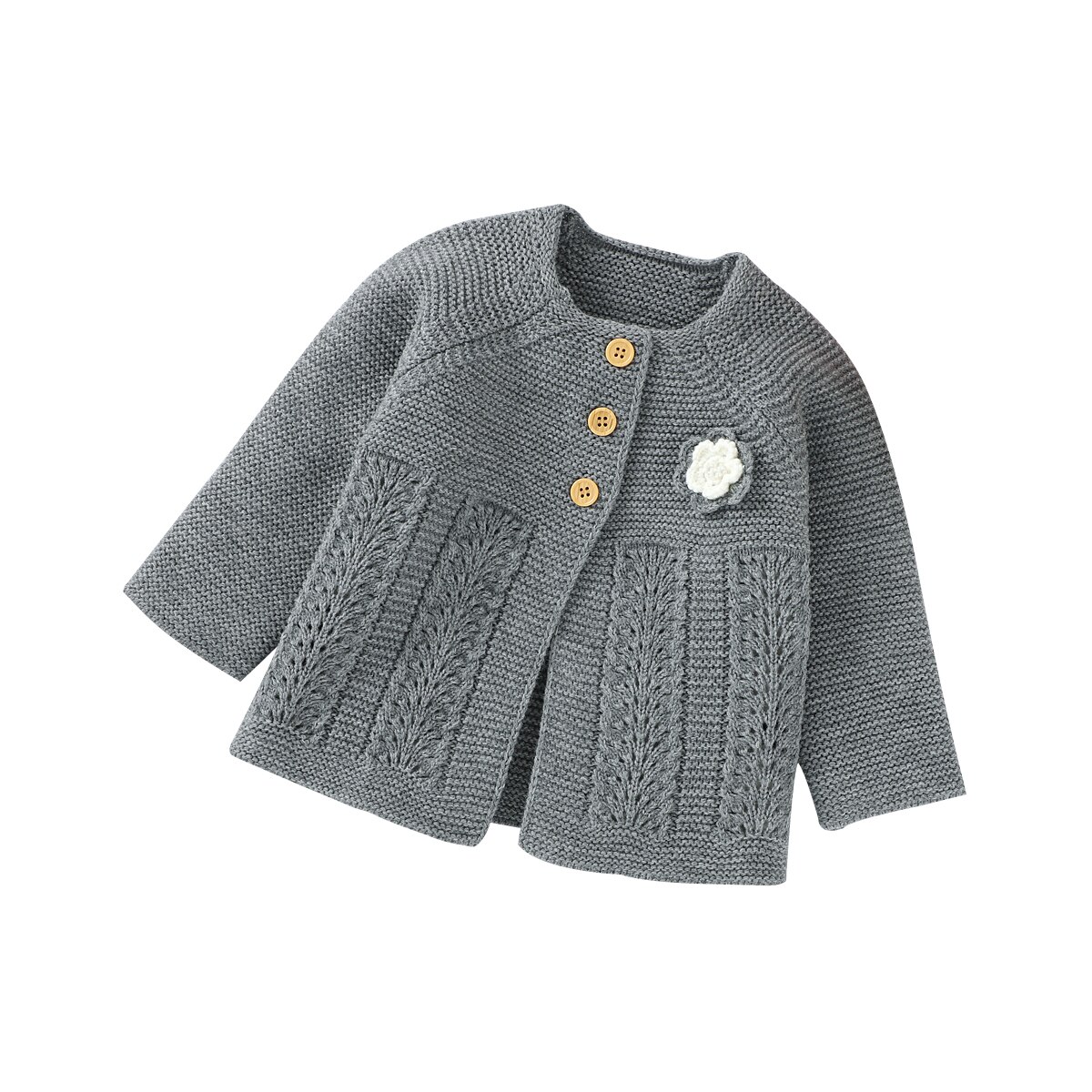 Baby & kinder Herbst Infant Baby Mädchen Grau Einreiher Schöne Blume Pullover Beiläufige Strickjacke Gestrickten Outfits