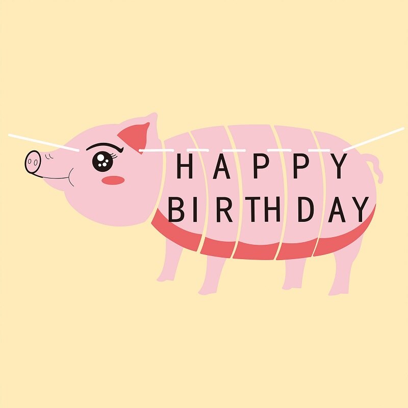 Cute Happy Birthday Banner Animal Dinosaur Giraffe Cow Pig Banner Garland Balloon for Boy Girls Kids Birthday Party Decoration