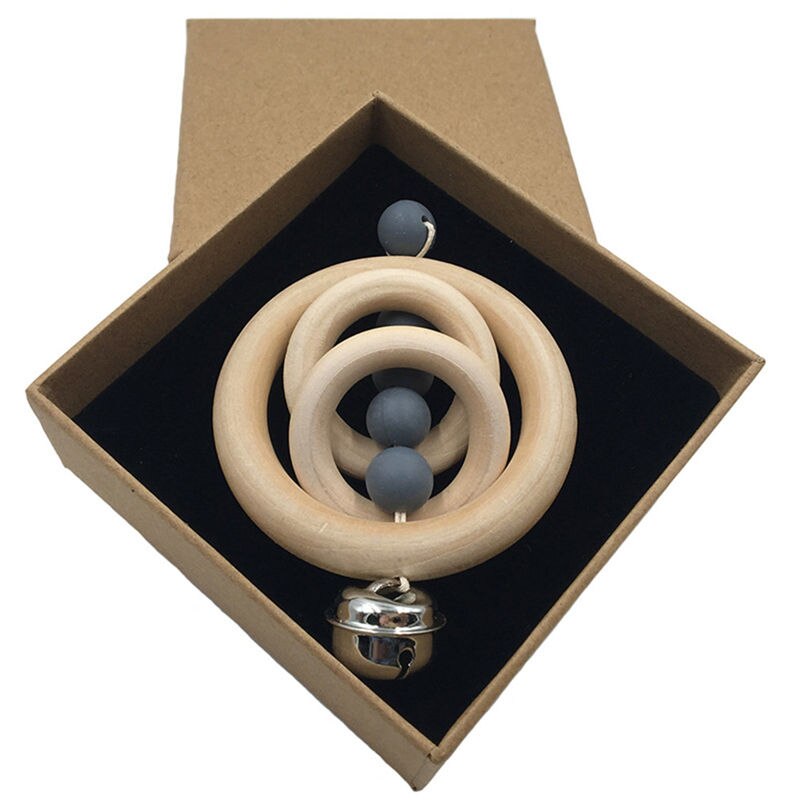Creatieve Nuttig Thuis Kinderen Speelgoed Beuken Houten Ringen 80Mm Silicone Kralen Bijtring Play Gym Kinderwagen Speelgoed Baby rammelaar