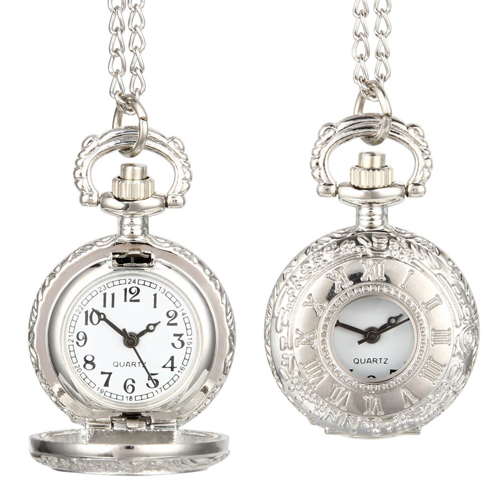Reloj de bolsillo Vintage , reloj de aleación con número romano, pantalla de doble hora, collar, cadena, relojes, de cumpleaños LL @ 17