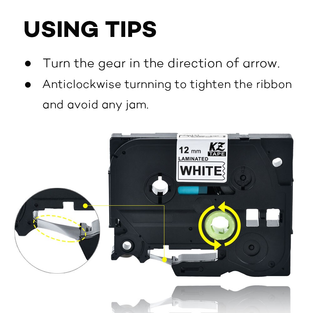 White on black 12mm Tze335 Compatible Brother p-touch label printer Refill Label Tape Tze-335 tz-335 tze tz 335 tz335 ribbon