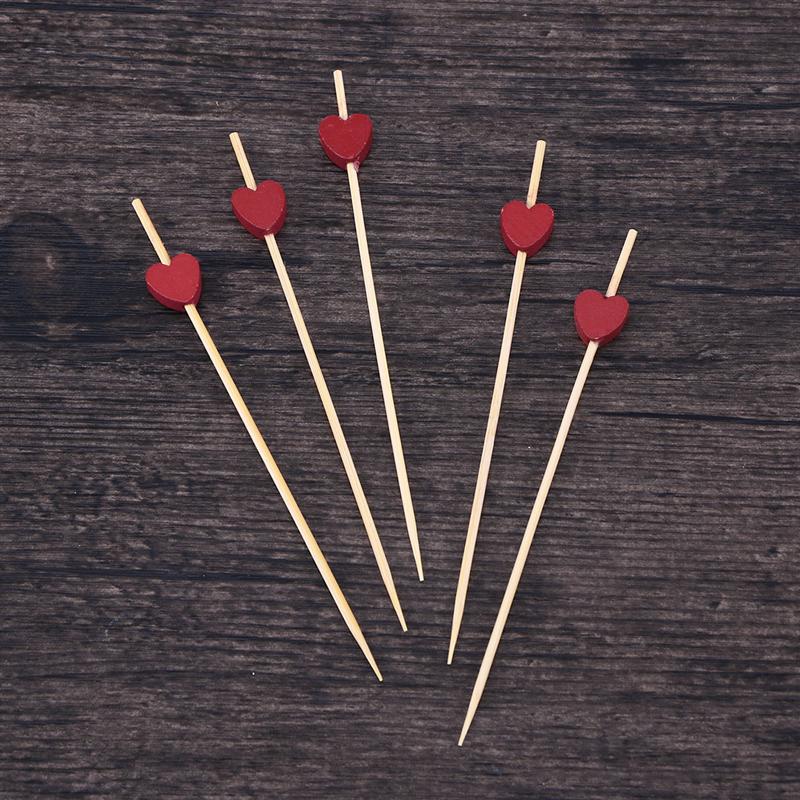 100 12cm cocktailprikkers, handgemaakte hartvormige kralen, hapjesprikkers, fruit-tandenstokers, kerst- en bruiloftsfeestbenodigdheden
