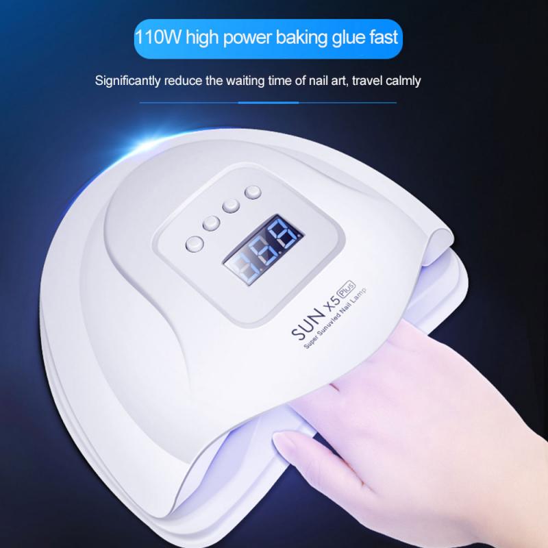 Lámpara de uñas LED UV para secar esmalte de uñas en Gel, efecto hielo, pantalla LCD, 110W, autodetección: white US Plug