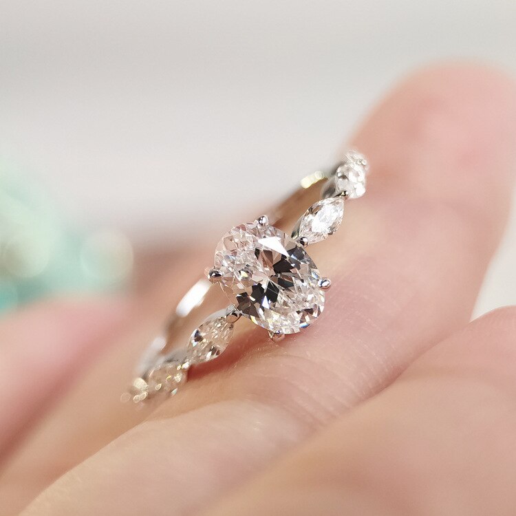 Ramos Exquisite White Gold Pigeon Egg Shape zircon Ring for Women Simple Luxury Engagement Wedding Jewelry: 9