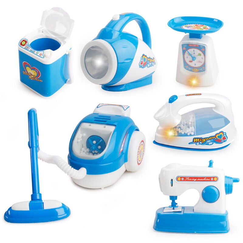6/12 Pcs/Set Pretend Play Toy Vacuum Cleaner Toy Housekeeping Cleaning Juicer Washing Sewing Machine Mini Clean Up Play Toy