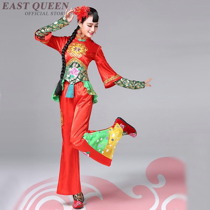 folklórico de China danza Yangko Coustume danza chino Año Festival Hanfu rojo Fan baile con tambores desgaste 3XL 4XL 5XL FF035 YQ