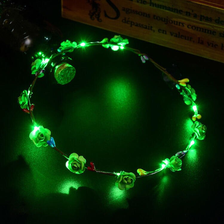 Frauen Mädchen glühend Kranz Krone Blume Stirnband LED Licht hoch Haar Kranz Haarband Girlanden Hochzeit Party Weihnachten Weihnachten Birthda: Grün