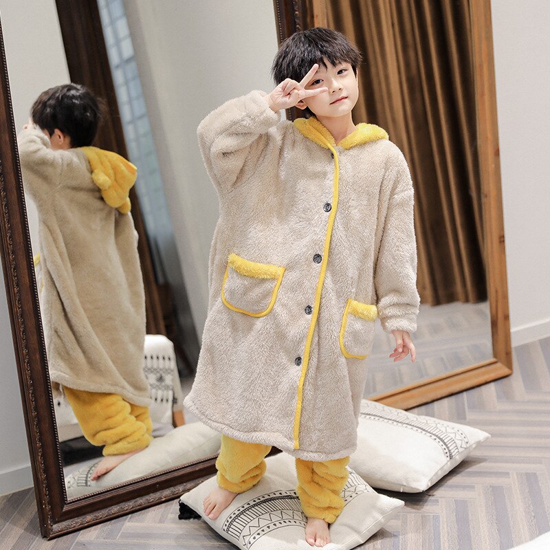 Conjunto de pijama para niño, bata gruesa de lana – Grandado
