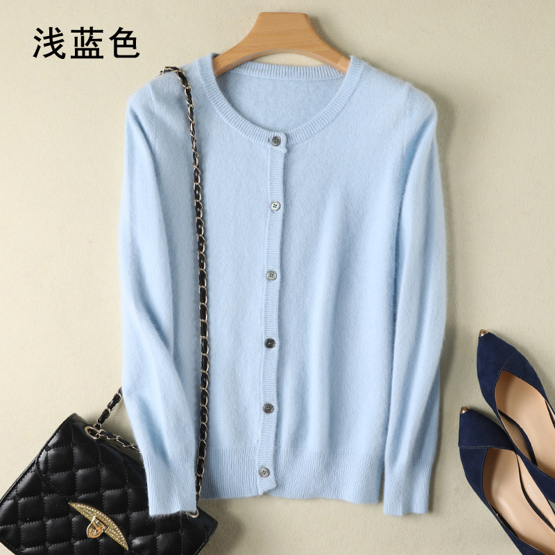 Frauen Strickjacke Große Größe Warme Reine Nerz Kaschmir Pullover Oansatz Lose Mantel Weibliche Pullover Damen Jacke Solide Stricken Strickjacken: S / Himmel Blau