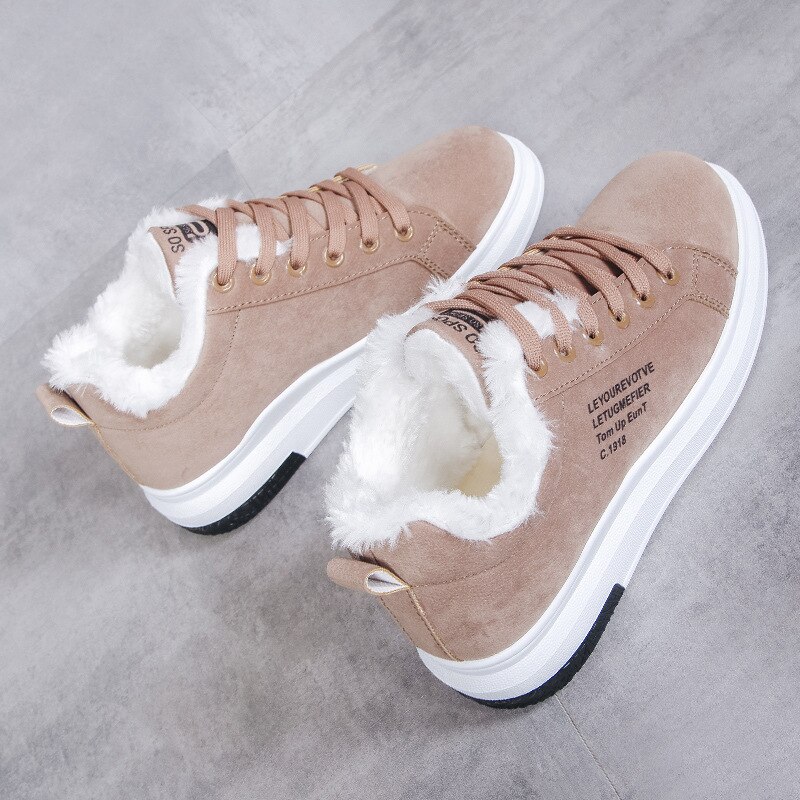 Winter Vrouwen Schoenen Warm Bont Pluche Dame Casual Schoenen Lace Up Mode Sneakers Zapatillas Mujer Platform: Bruin / 40