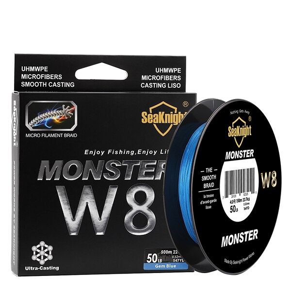 SeaKnight ligne de pêche W8 150 M tresse 8 brins ligne lisse PE Multifilament grand Angle technologie tressée 20-100LB: Blue / 1.0