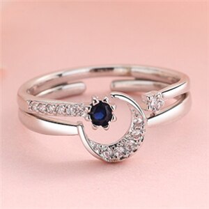 Combination Love Moon Rings Blue Crystal Stackable Engagement Wedding Rings Set For Women Friends Jewelry: 2 pcs