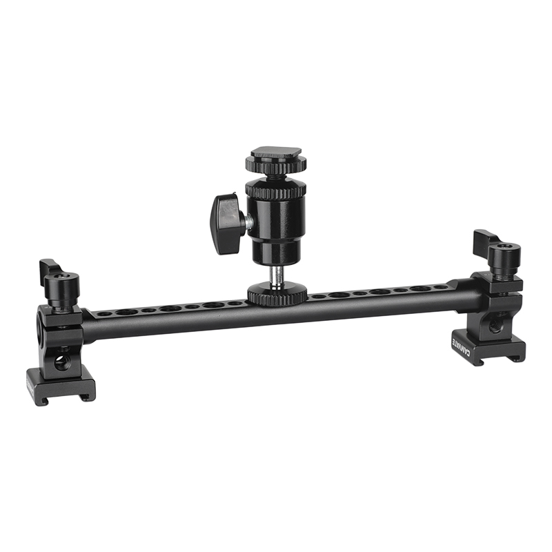 CAMVATE T-bar Bracket Arm With Double Cold Shoe Mounts Support &amp; Adjustable 1/4" Ball Head Holder For Mic / Monitor / Camera