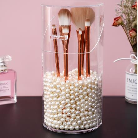 Klar makeup børster holder rund gennemsigtig plastik tom penholder makeup børste organizer kosmetik beholder: 1
