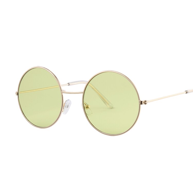 Retro runde gule lilla solbriller kvinder mærke solbriller til kvindelige hanlegering spejl oculos de sol: Guldgrøn