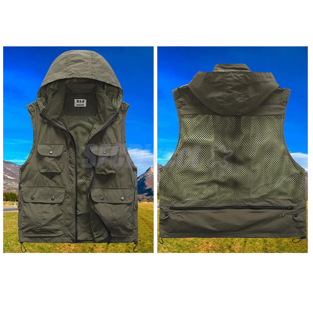 Men's Multi Pocket Travelers Fishing Working Photography Hooded Vest Detachable Quick-Drying Waistcoat