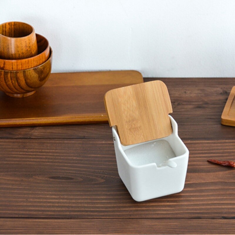 Tarro de cerámica con tapa para condimentos, bote de sal para sal, caja de suministros de cocina condimentos, bote para condimentos