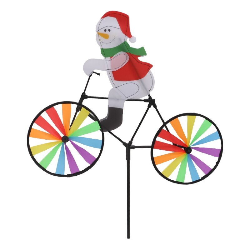3D Grote Kerstman Op Fiets Windmolen Wind Spinner Draaimolen Yard Garden Decor 95AE
