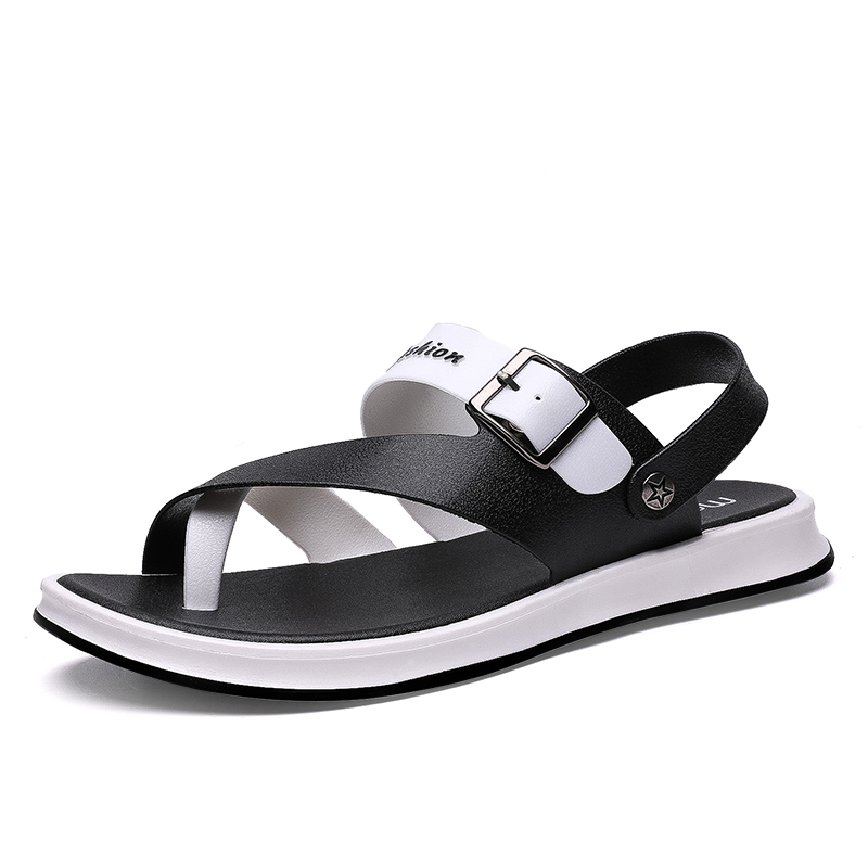 Herresko herre sandaler sommer læder fritidssko herre strandsandaler sandalier hombre: Sort / 7.5