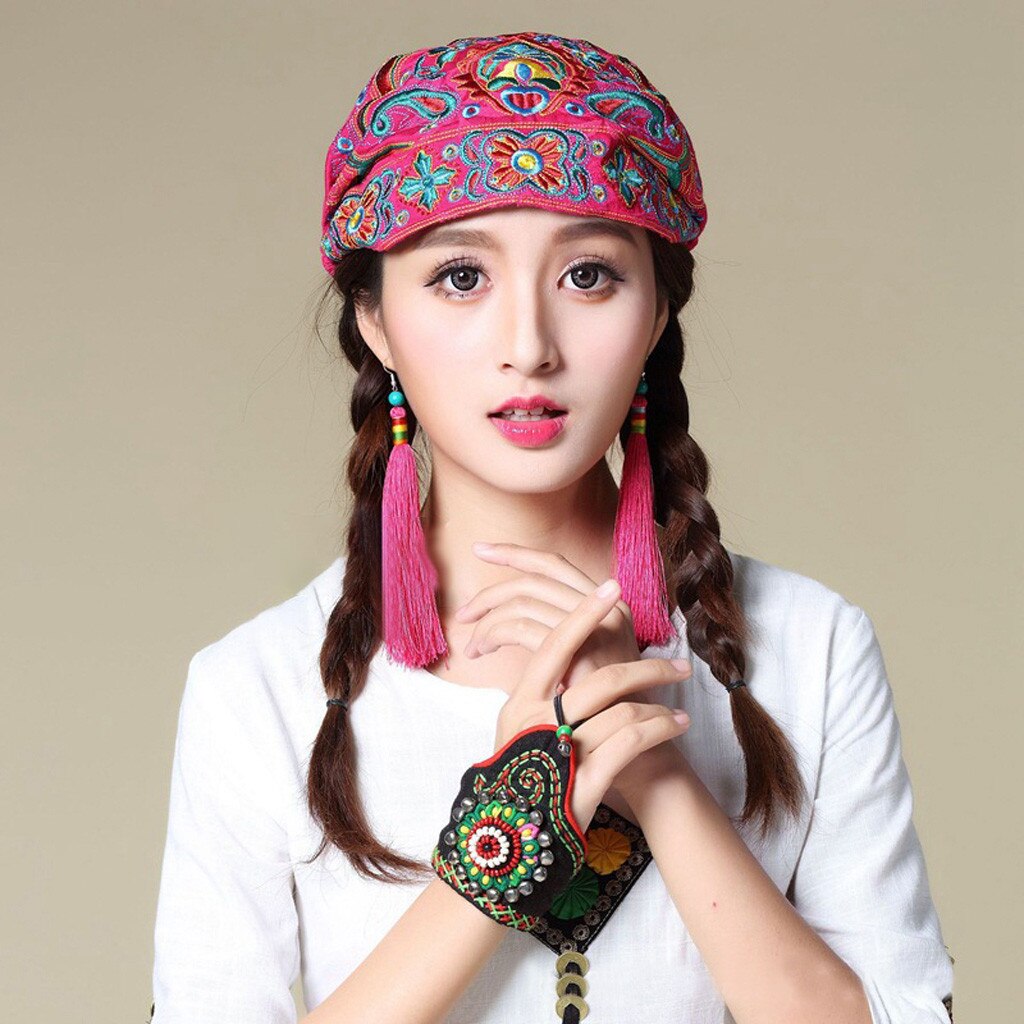 Casquette de cyclisme pour femmes, Style mexicain ethnique Vintage, broderie de fleurs, bandana imprimé rouge, chapeau de soleil