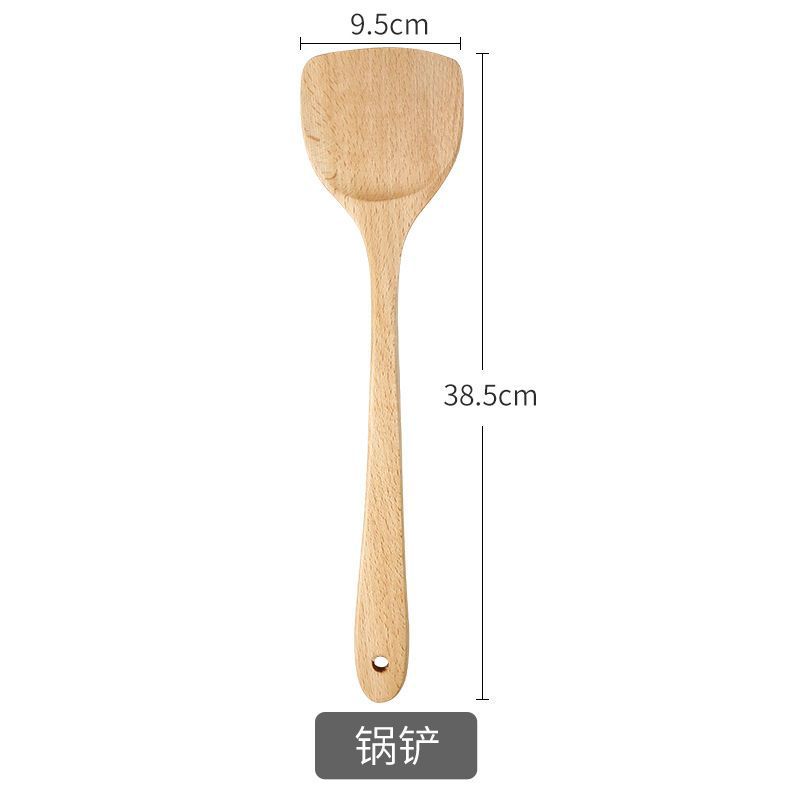 Espátula de madera, cuchara de madera, espátula para freír, cuchara de sopa resistente a altas temperaturas de madera maciza, sin pintura, sin cera, Material Natural: Negro