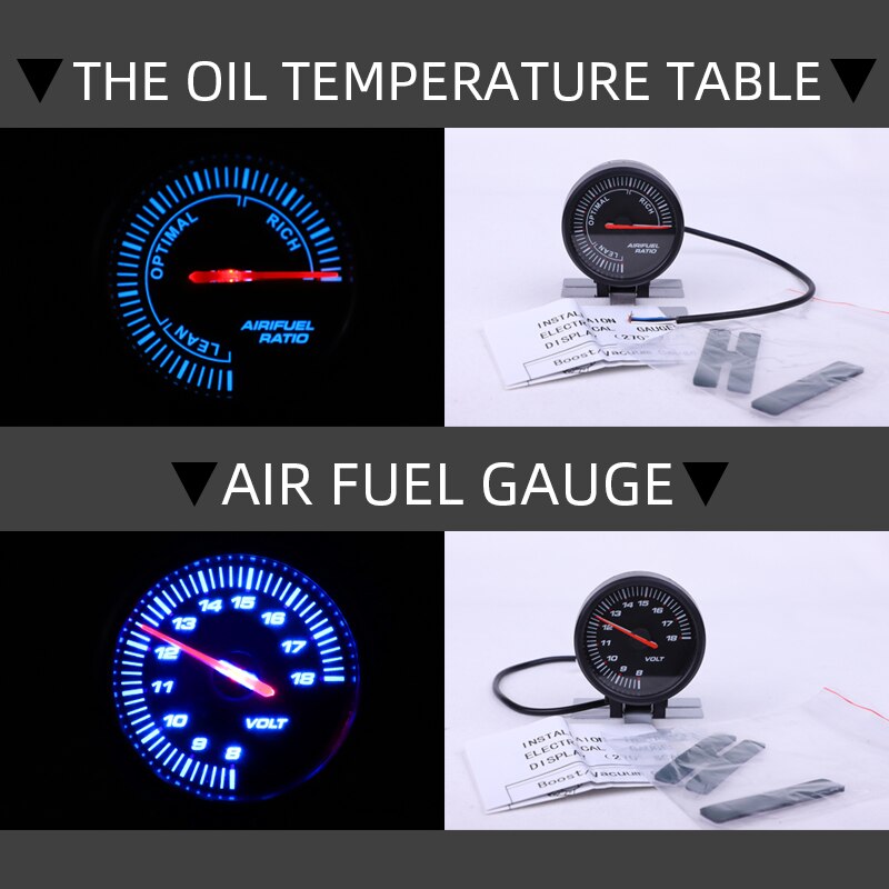 Universal Car 2.5" 60mm Universal Tube Sensor Gauge Vacuum Water Temp Oil Pressure Tachometer Volt Sensor