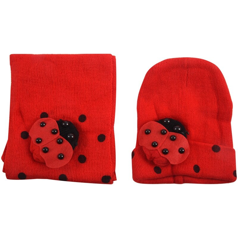 Red Baby Boy Girl Toddler Winter Ladybird Ladybug Hat and Scarf Set: Default Title