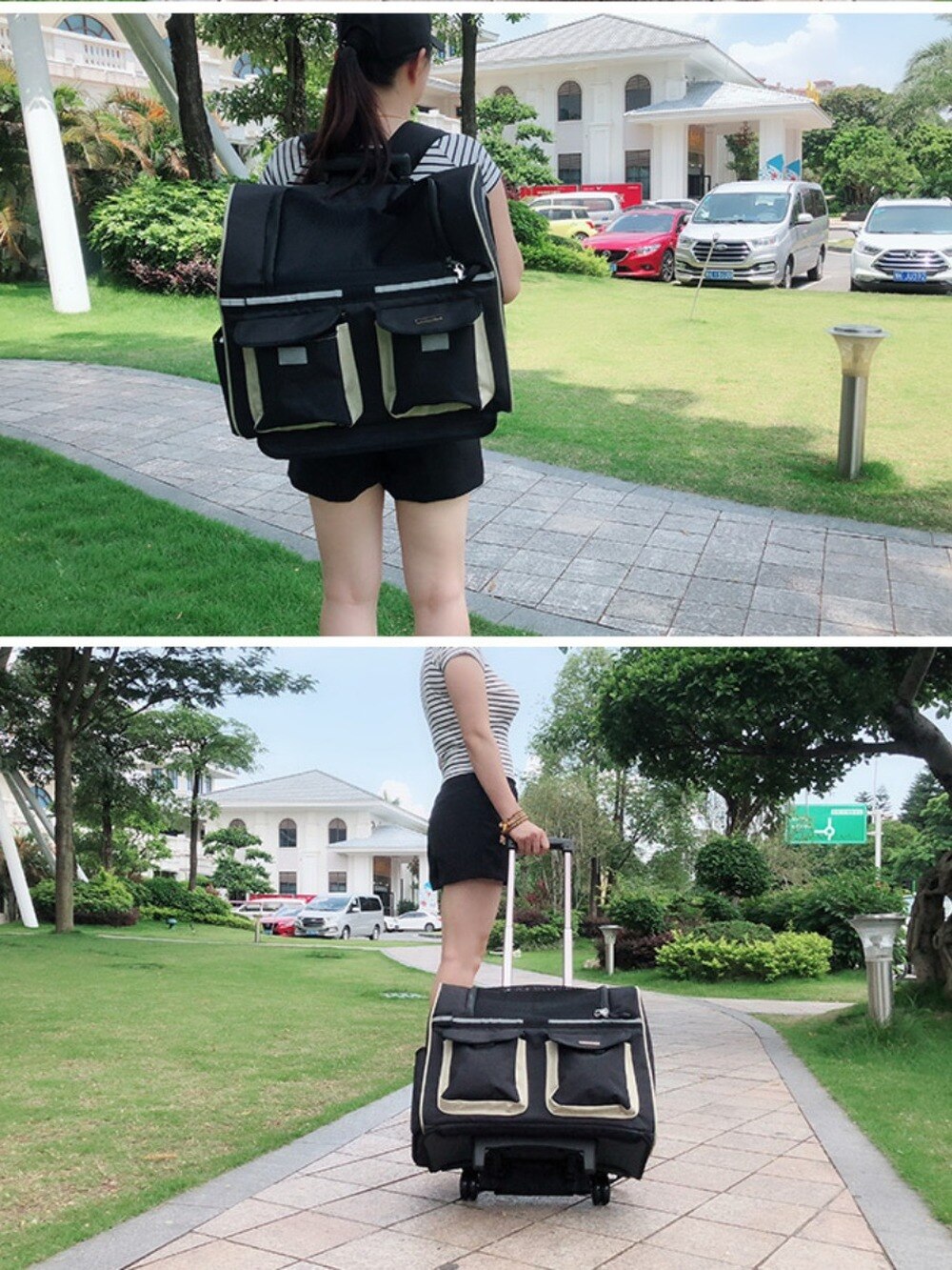 Pet Rolling Carrier Dog Backpack with Wheels Cats Puppies Travel Bag with Wheels Dog Trolley Case Multi-purpose Backpack