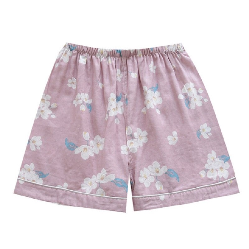 Summer Ladies Cute Floral Printed Household Shorts Loose Thin Elastic Wasit 100% Gauze Cotton Sleep Bottoms Women Comfort