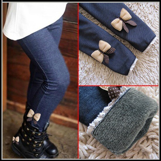 Warme Winter Kinderen meisjes Jean Broek Kinderen fluwelen Broek kinderen Meisje Leggings Boog Kindje Broek Potlood Broek Meisjes Icing Broek