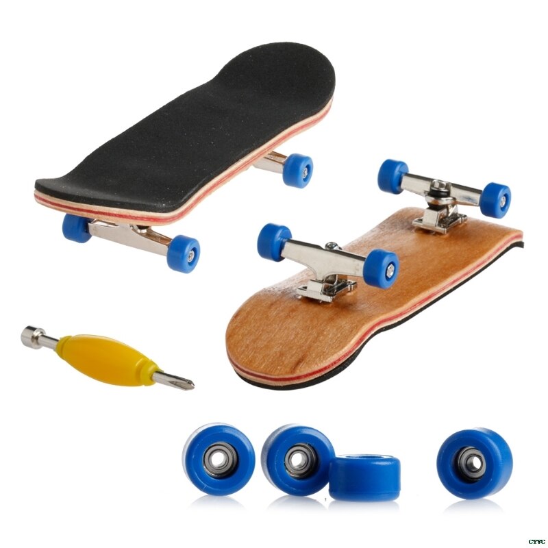 1 sæt trædæk gribebræt skateboard sports spil børn ahorn træ sæt: Mørkeblå